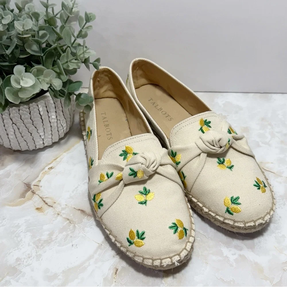 Talbots Izzy‎ Lemon Knotted Canvas Espadrilles Size 6 Coastal Summer Cottagecore